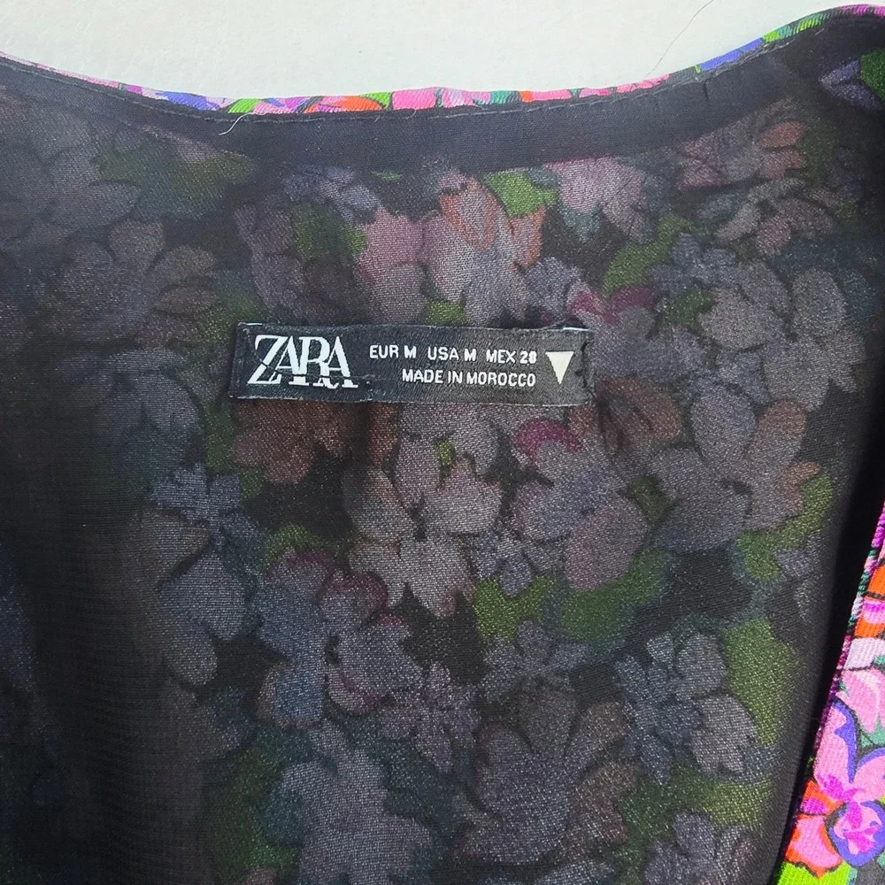 Zara Womens Purple Floral‎ Long Sleeve Wrap Mini Dress V-Neck Ruched Size Medium